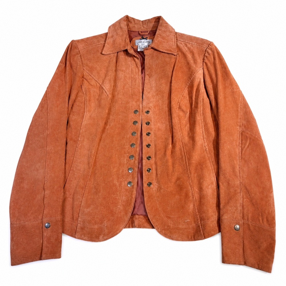Live A Little Suede Leather Jacket - M Peach Snap Front READ